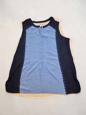 LOFT Sleeveless Colorblock Eyelet Shell - Light Blue & Navy